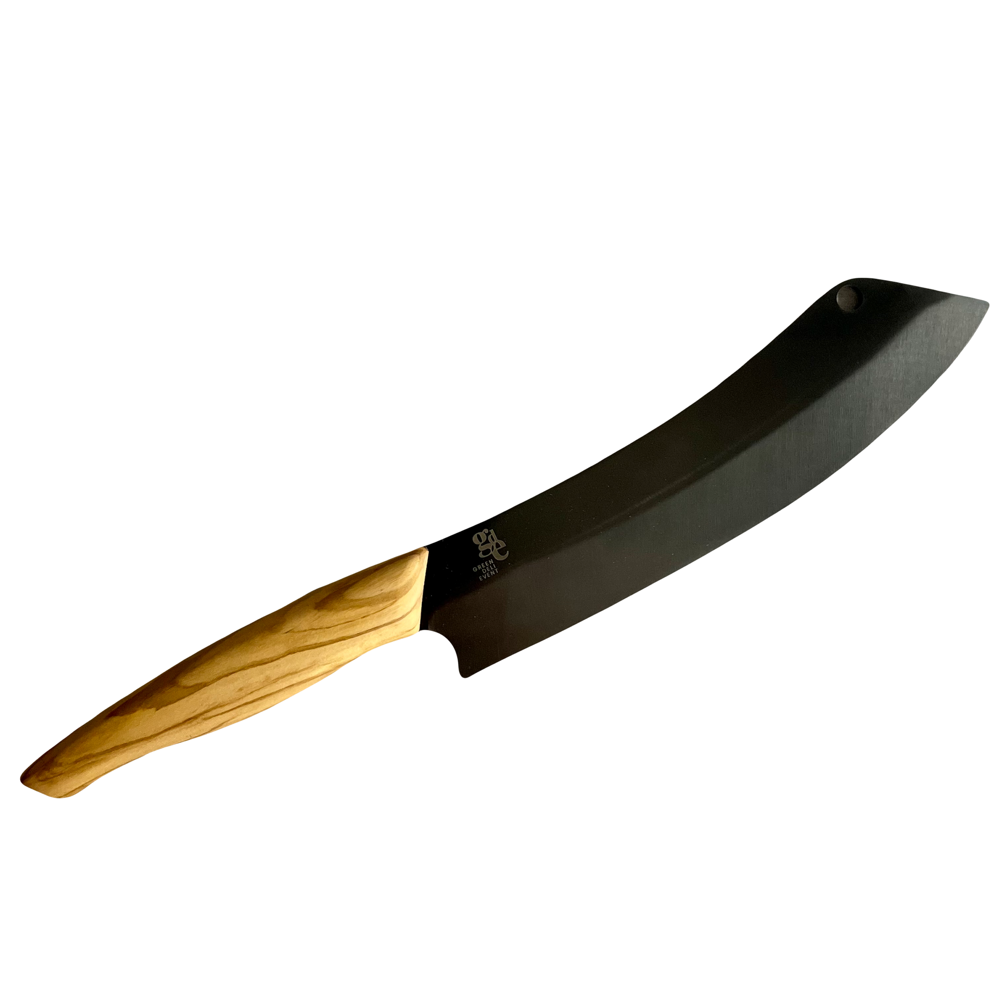 Ein Barbequemesser mit schwarzer Klinge und einem Olivenholz Griff - Klingenlänge 21cm